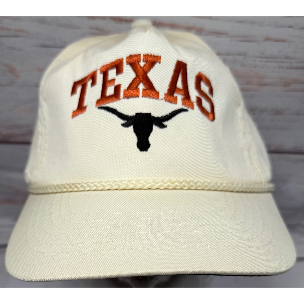 Vintage Top of the World Texas Longhorns Rope Hat Cream Leather Strapback Cap